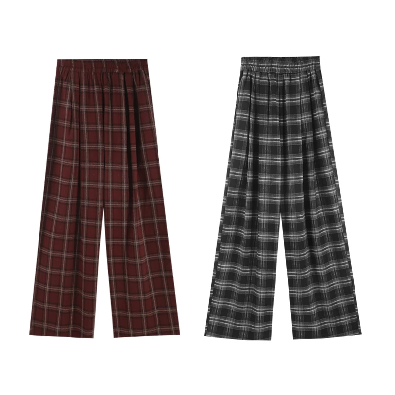 【好】「撞色格子」2024秋季高腰复古格子英伦阔腿裤女HBZU651337