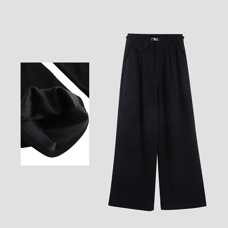 「长腿地带」秋冬加厚直筒休闲裤长裤女黑色裤子HBZC641180nnassa