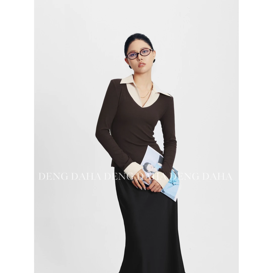 「柏林之恋」2024秋季复古假两件套头长袖上衣女 HBZC641071 nnassa