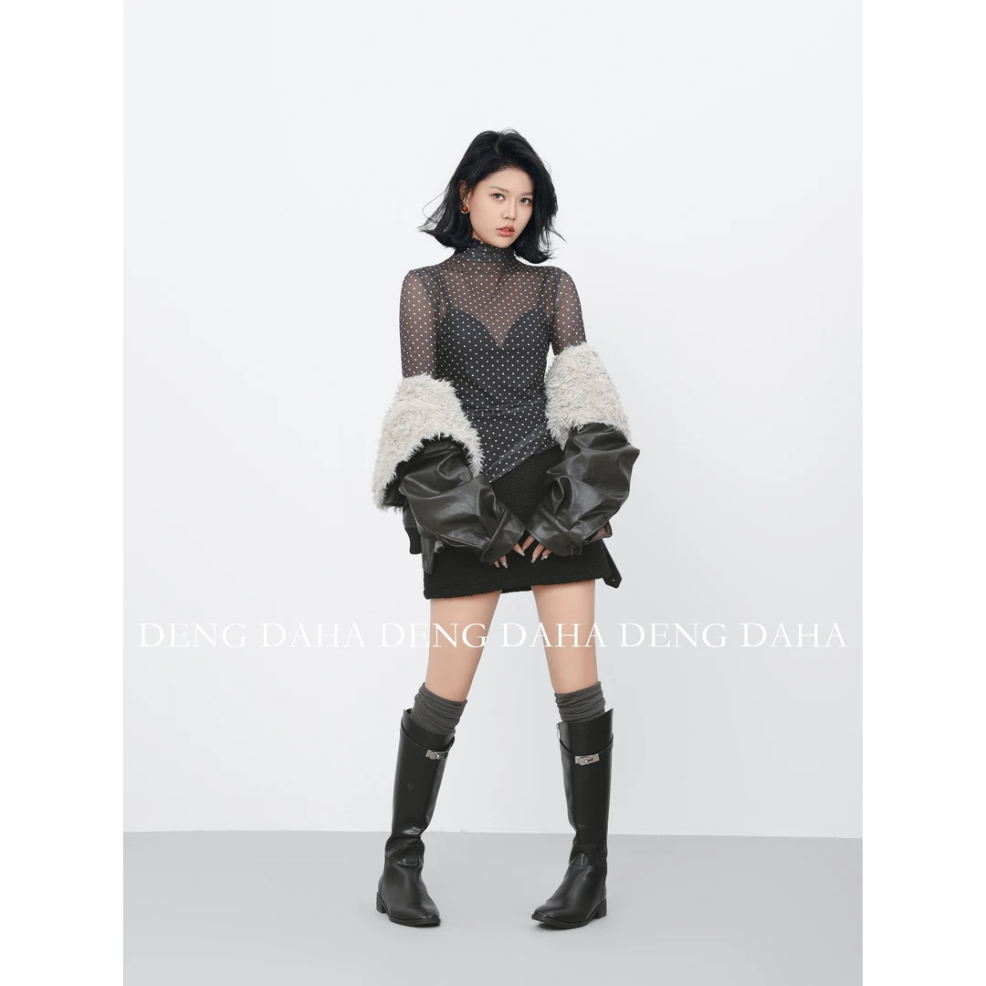 「波点打底」秋冬波点纹长袖设计高领T恤打底HBZC917456