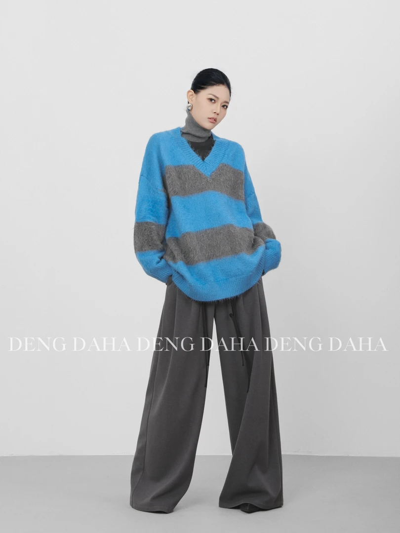 「摩登法典」秋冬撞色V领宽松休闲长袖针织衫HBZL917380 nnassa