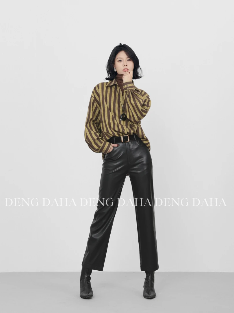 「艺术学姐」秋季复古条纹宽松休闲长袖衬衫HBZC641148 nnassa