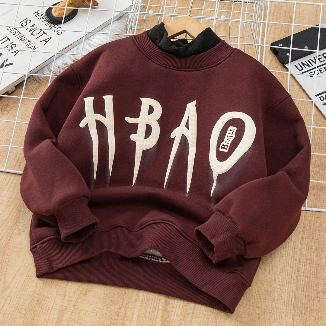 男童羊羔绒卫衣2024秋冬新款中大童男孩一体绒双领洋气潮酷卫衣