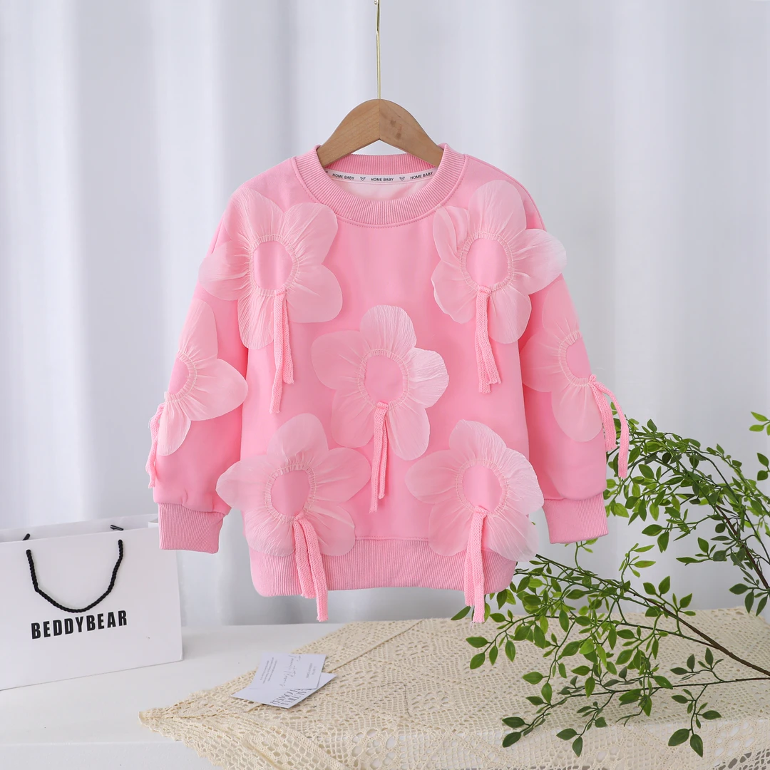 粉色花仙子女童洋气秋款时尚圆领卫衣