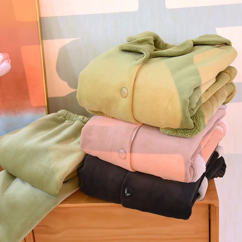 秋冬季新款情侣套装复合一体绒长袖保暖加绒加厚套装