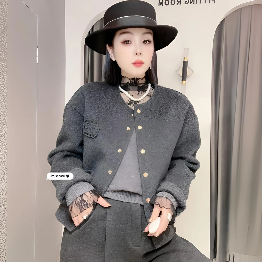 【依尚精选】欧货气质时尚双面羊毛大衣字母贴ins轻奢秋冬毛呢外套