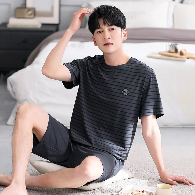 睡衣男士夏季莫代尔条纹短袖条纹2025年男款薄款可外穿家居服套装