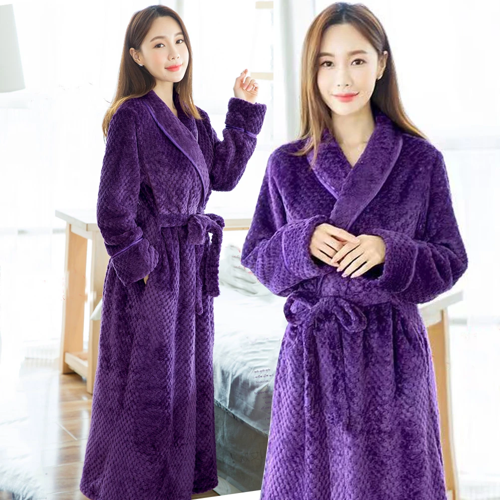收腰修身款秋冬季长款情侣睡袍加厚加绒法兰绒睡衣性感冬款浴袍女