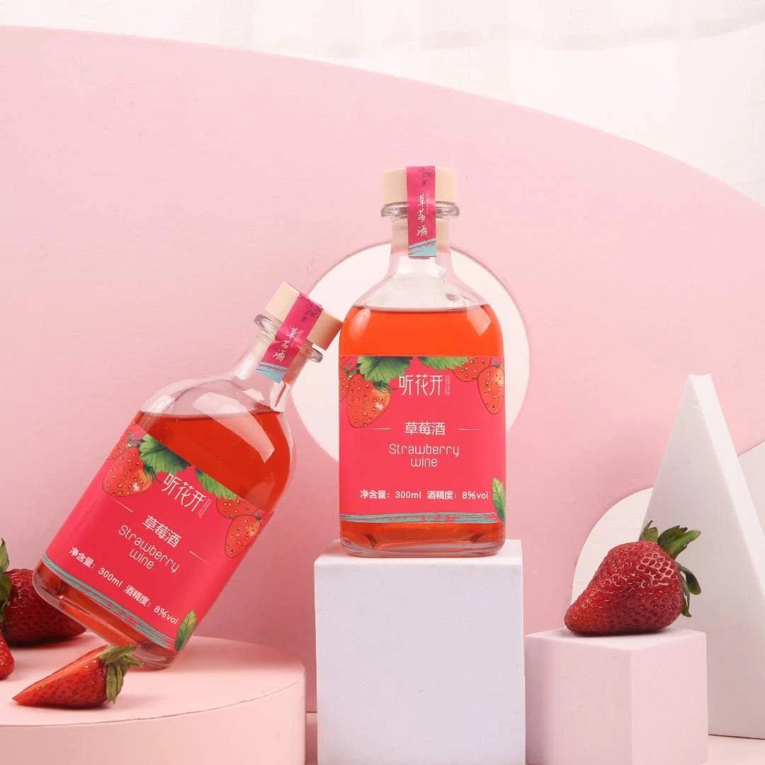 【听花开酒馆】草莓酒8度300ml低度女士甜酒闺蜜聚会微醺小酌果香