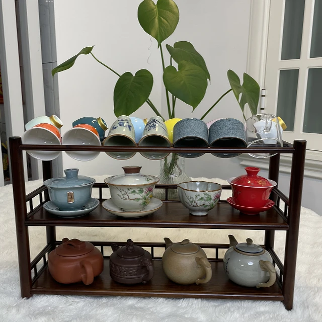 成墨沥水简约家用客厅阳台简易三层置物架茶杯架储物架收纳架手工