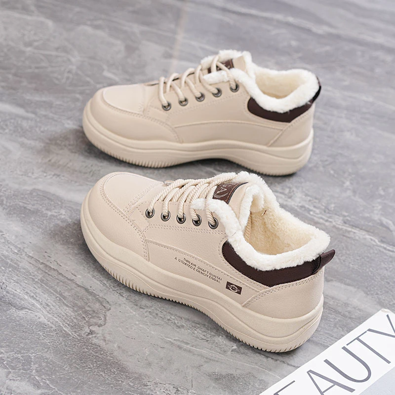 厚底小白鞋女2024新款冬季百搭休闲防水高帮板鞋加绒加厚保暖棉鞋
