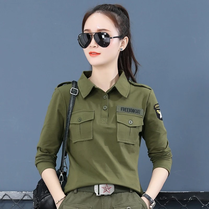 秋季新款长袖T恤棉舒适亲肤时尚户外迷彩长袖军绿色大码水兵舞