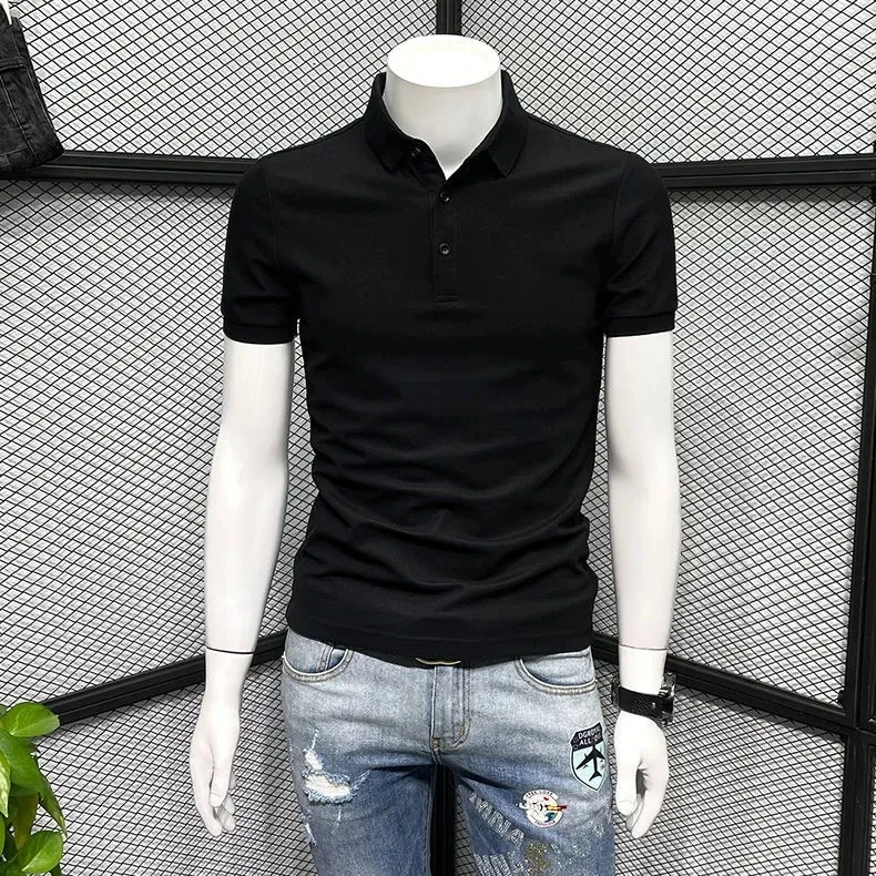POLO衫男短袖新款夏季纯色绣花章有领体恤衫潮流百搭polo衫男款