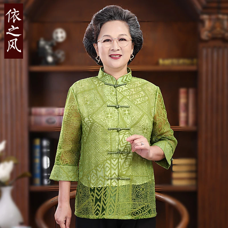 唐装女中老年夏装上衣薄款607080老太太衬衫中国风新中式妈妈衬衣