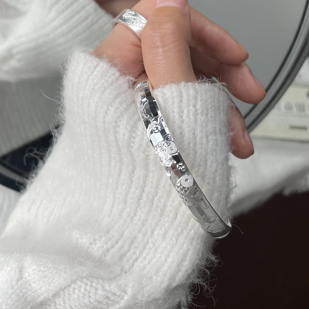 足银手镯 足银999银手镯妈妈款送老人