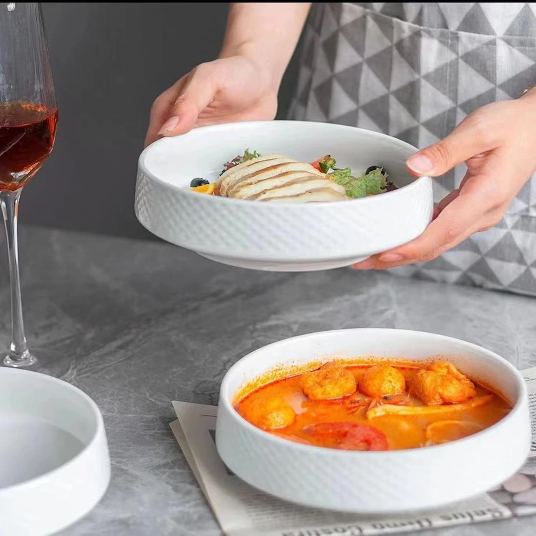 2024新款防烫陶瓷盘子家用高级感深盘高尔夫汤盘简约菜盘磨砂餐具