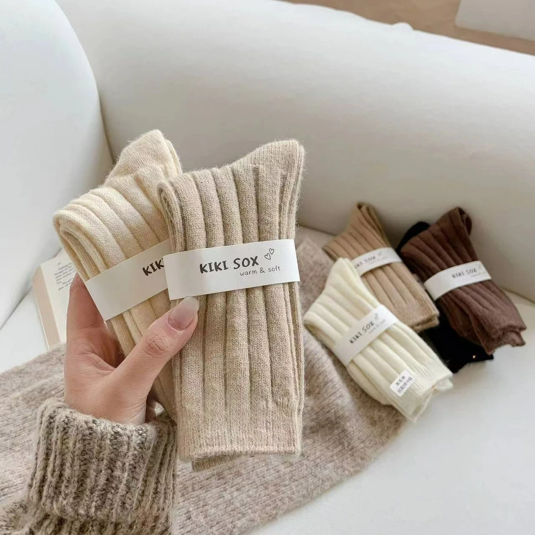 冬季羊毛糕袜子女加绒加厚保暖ins潮日系仿羊绒长筒袜堆堆袜袜套