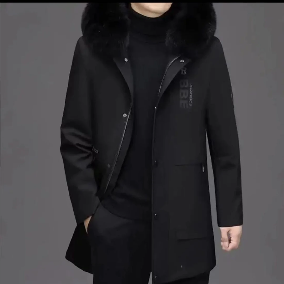8803冬季男士商务中长款保暖时尚休闲防寒可脱卸兔毛派克服外套