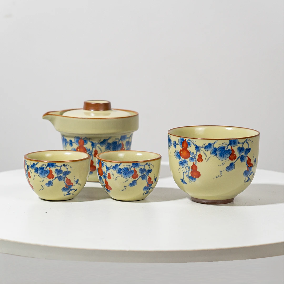 汝窑七彩葫芦快客旅行套功夫茶具