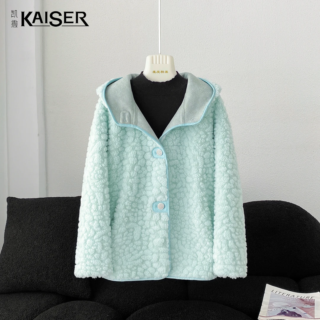 KAISER/凯撒4R3229冬季款时尚气质休闲显瘦保暖宽松羊毛女外套
