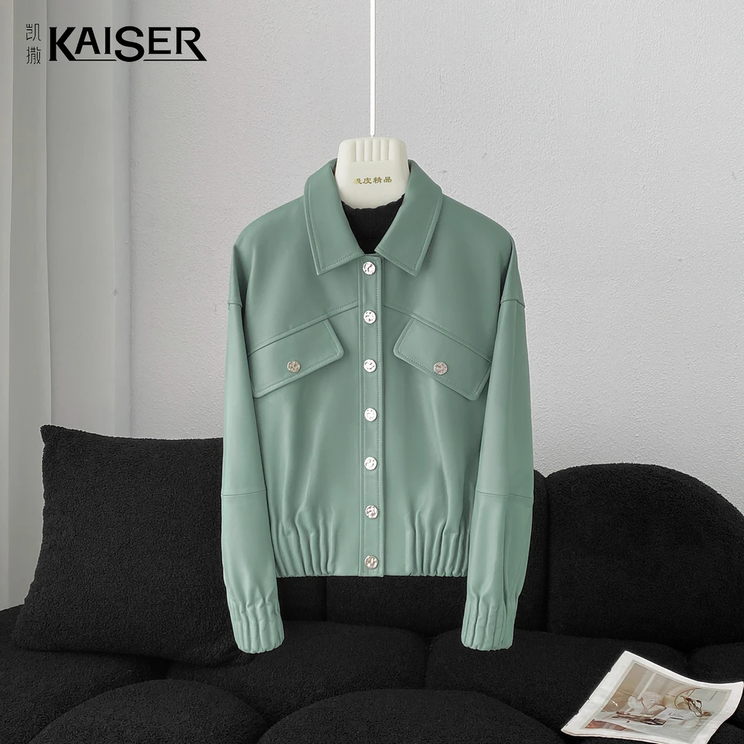 KAISER/凯撒3P5201-1秋冬新款气质百搭纯色简约真皮短款外套