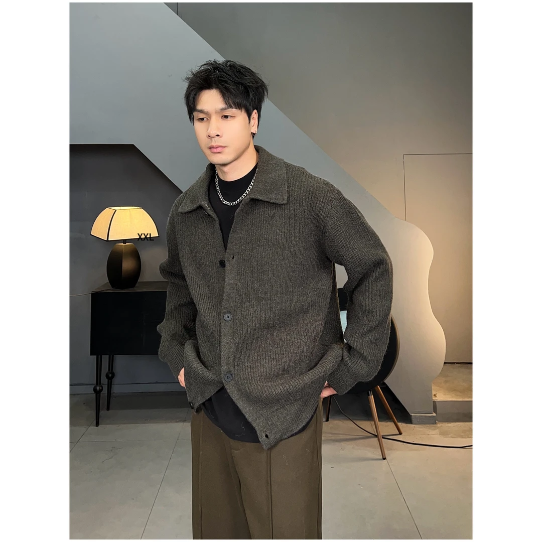 2024冬季高品质加厚翻领毛衣外套男士韩版宽松针织衫时尚休闲开衫