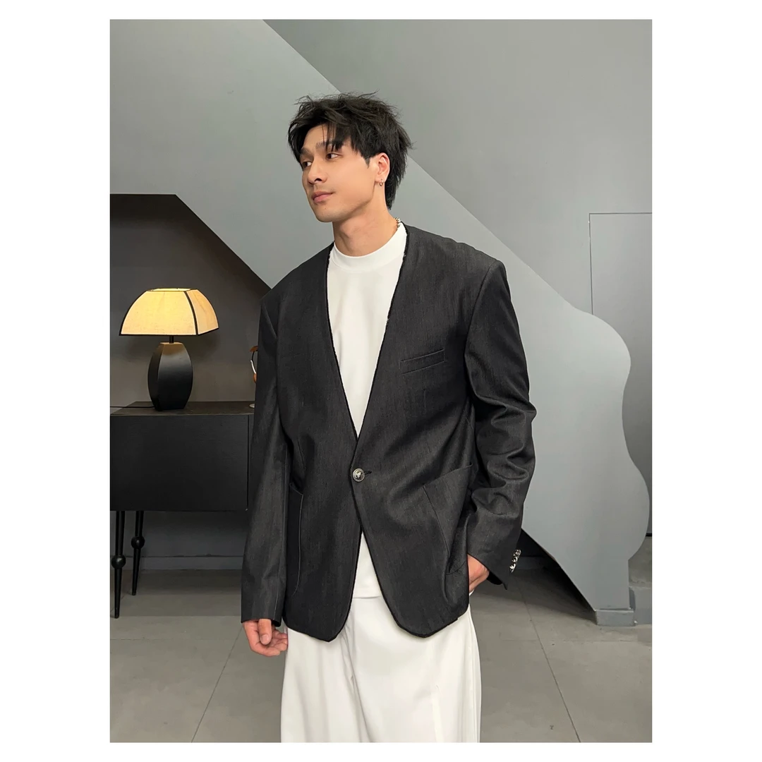 2024秋冬新品韩版无领廓形高质感西服外套街头时尚垂感西装极简风