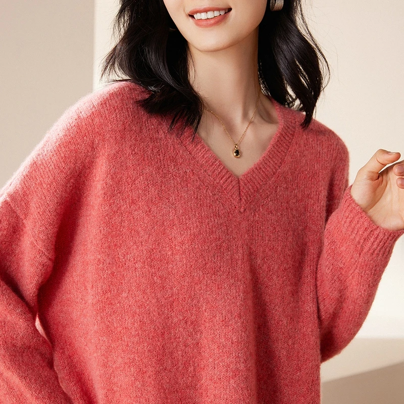 V领羊绒衫宽松中长款羊绒衫加厚