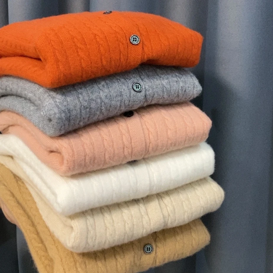 【女开衫】新款 100%山羊绒-麻花时尚外穿圆领-001