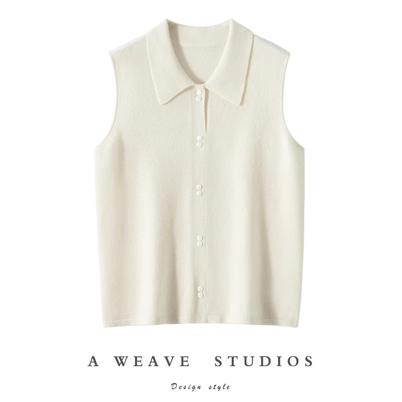 无袖POLO领女马甲衬衫领羊绒衫
