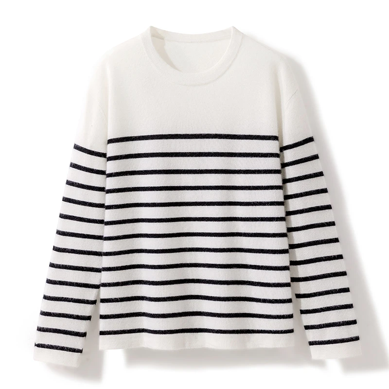 高端羊绒经典条纹针织毛衣宽松打底衫--RZ23035