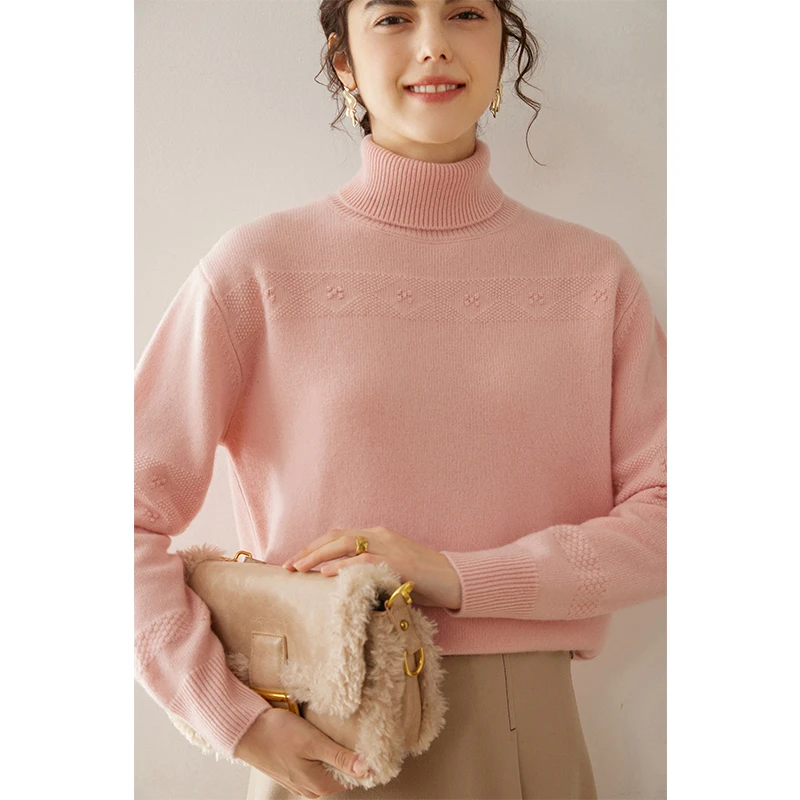 【康赛尼高领】100%纯山羊绒菱形提花打底衫-Z009