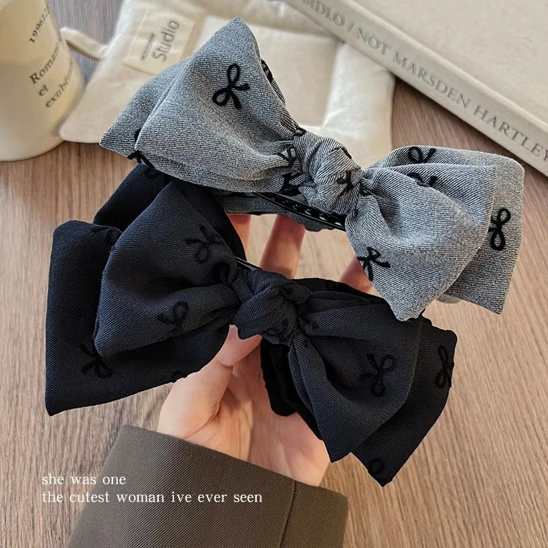 格雷系灰色双蝴蝶结丸子优雅感蝴头发夹高级感盘发高马尾抓夹头饰