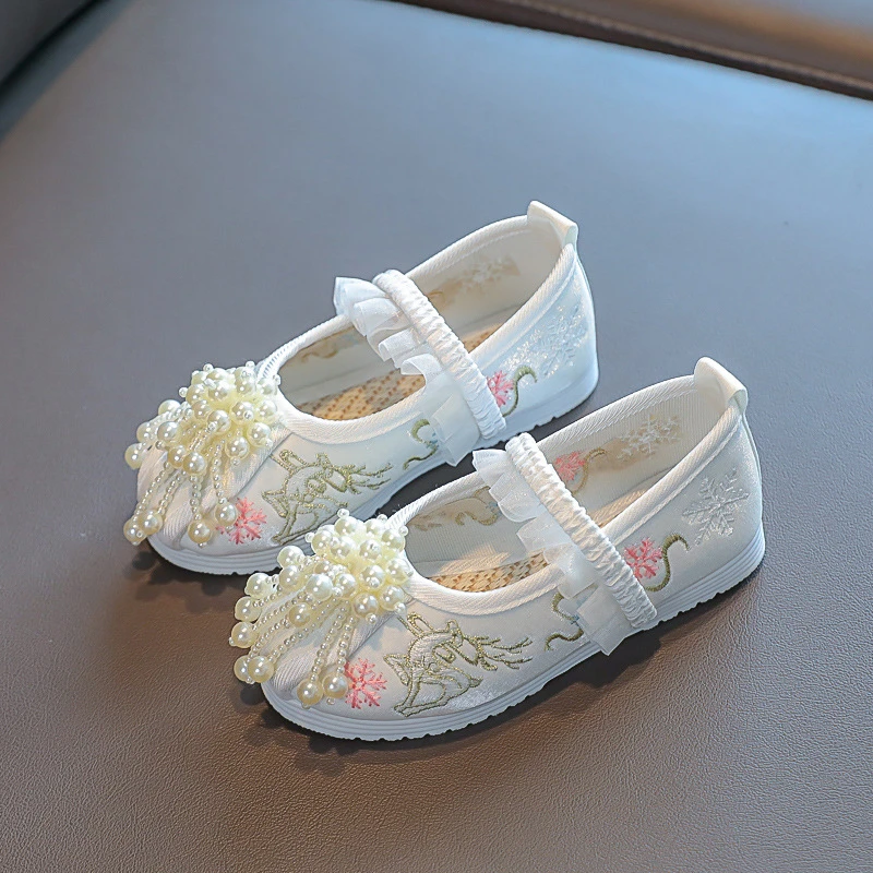 女童汉服鞋子珠花春秋绣花鞋儿童婴儿毛线古装鞋虎头鞋老北京布鞋