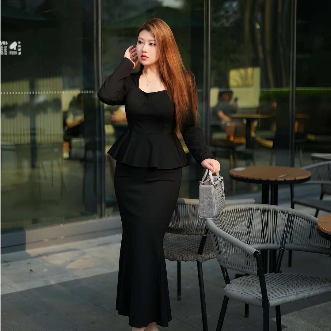 XY7314/XY7302赫本风复古收腰显瘦伞摆遮肚子大码女装上衣鱼尾裙