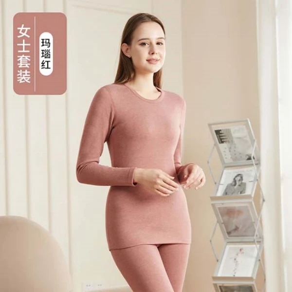 羊毛蚕丝保暖套装女士圆领秋冬养肤098加厚双面无痕秋冬季内穿