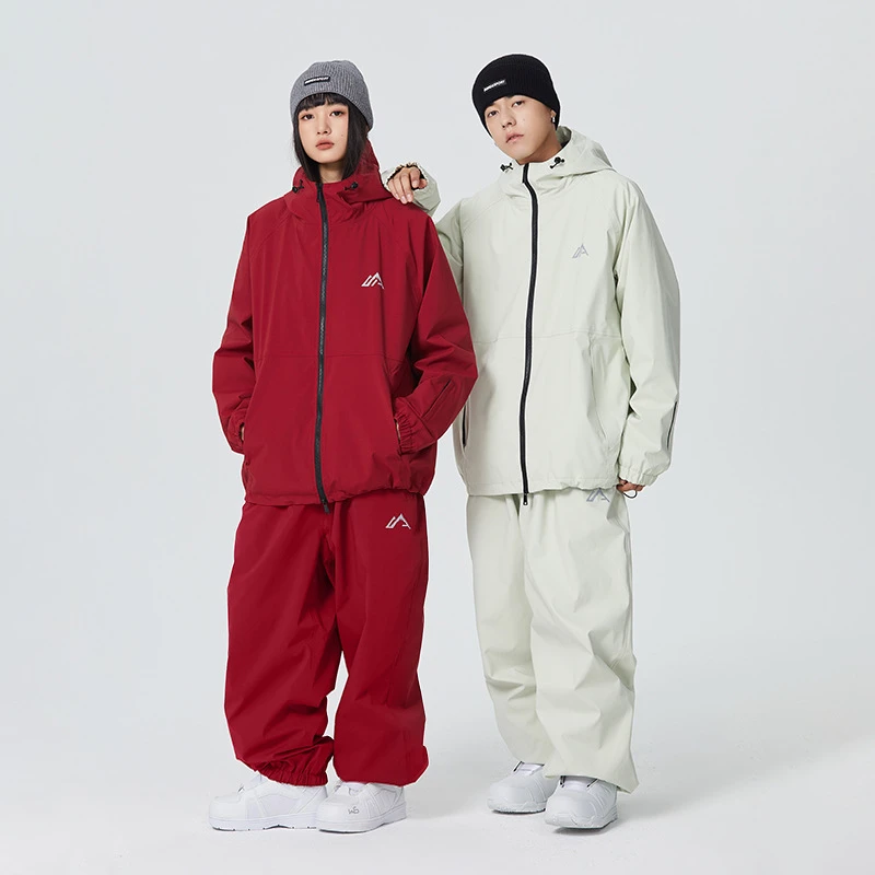 全压胶单双板冬季宽松滑雪服套装运动防水防风情侣连帽透气滑雪衣