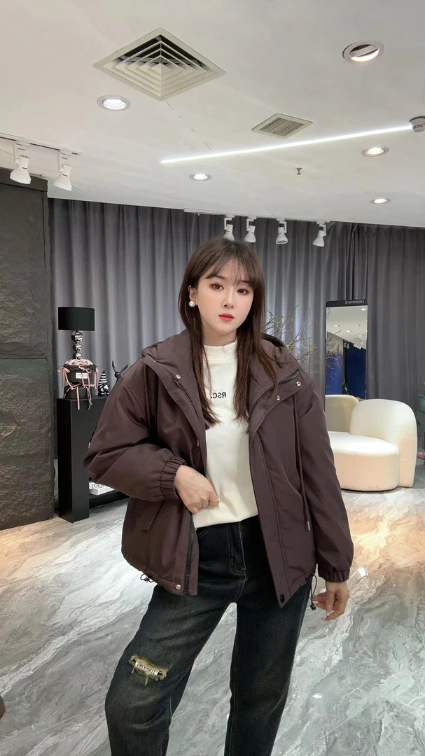 小凉家101秋冬新款时尚宽松夹棉带帽冲锋衣外套