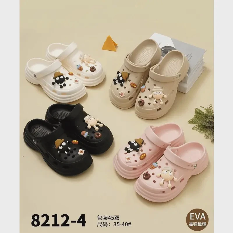 网红时尚百搭夏季洞洞鞋ins卡通防滑加厚厚底包头增高软底凉拖鞋