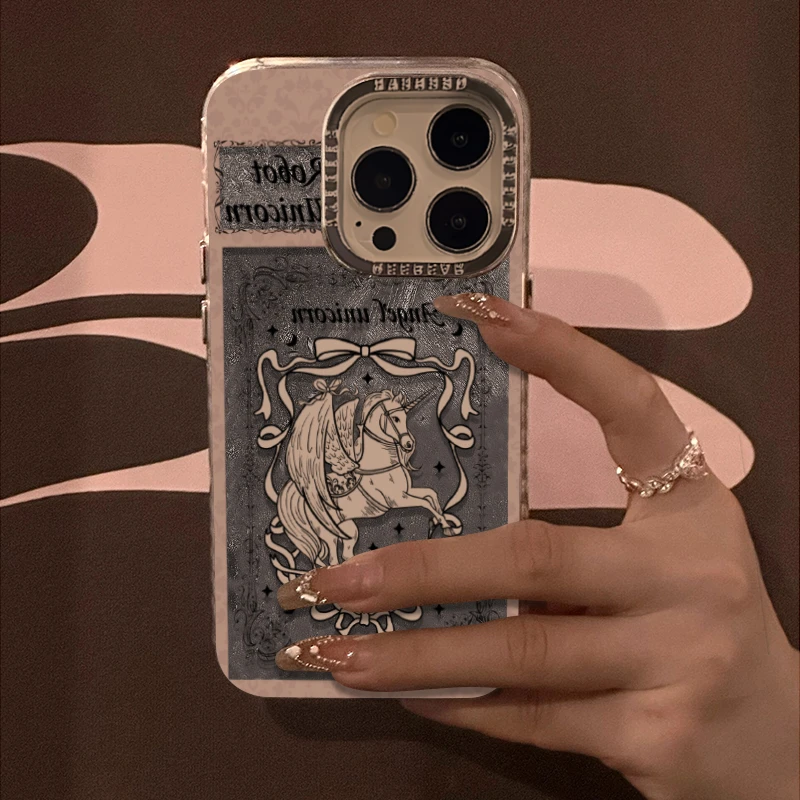 天使独角兽金属羽纱适用苹果15promax手机壳iphone13/14女12/11软