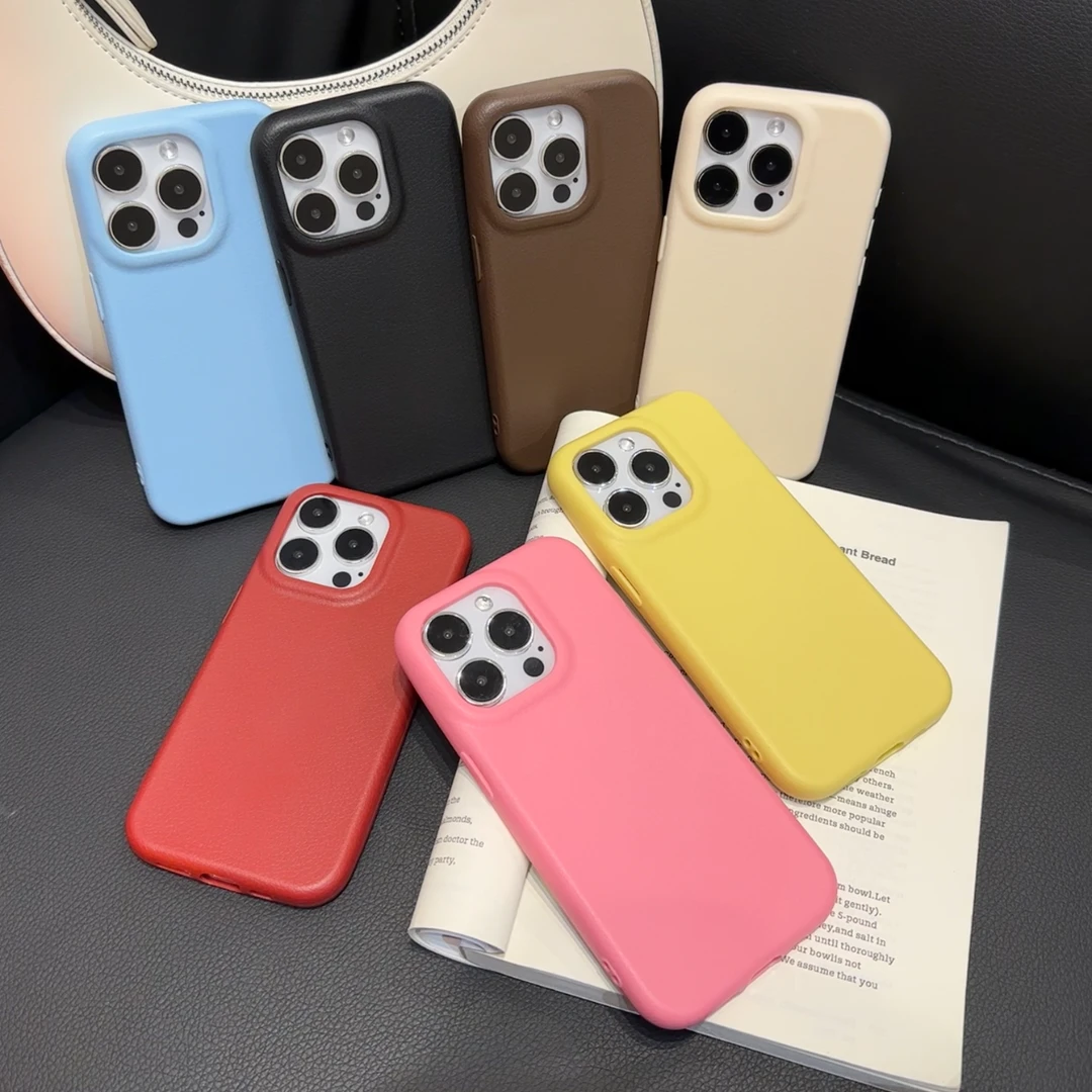 欧克里里肤感纯色适用iPhone16promax皮纹苹果15华为mate50手机壳