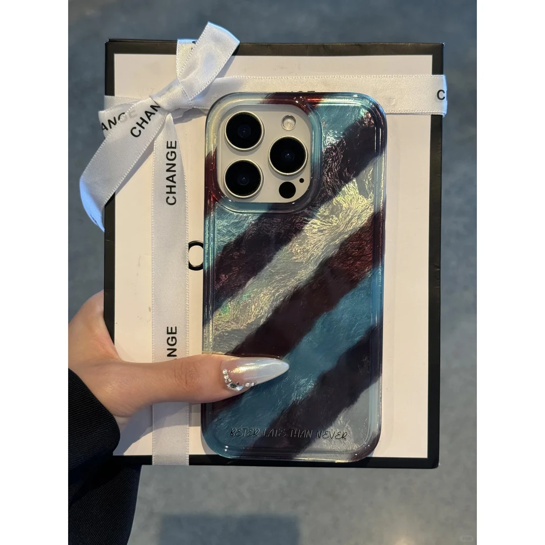 欧克里里ins撞色斜条纹适用苹果16/15漩涡手机壳华为oppo小米vivo