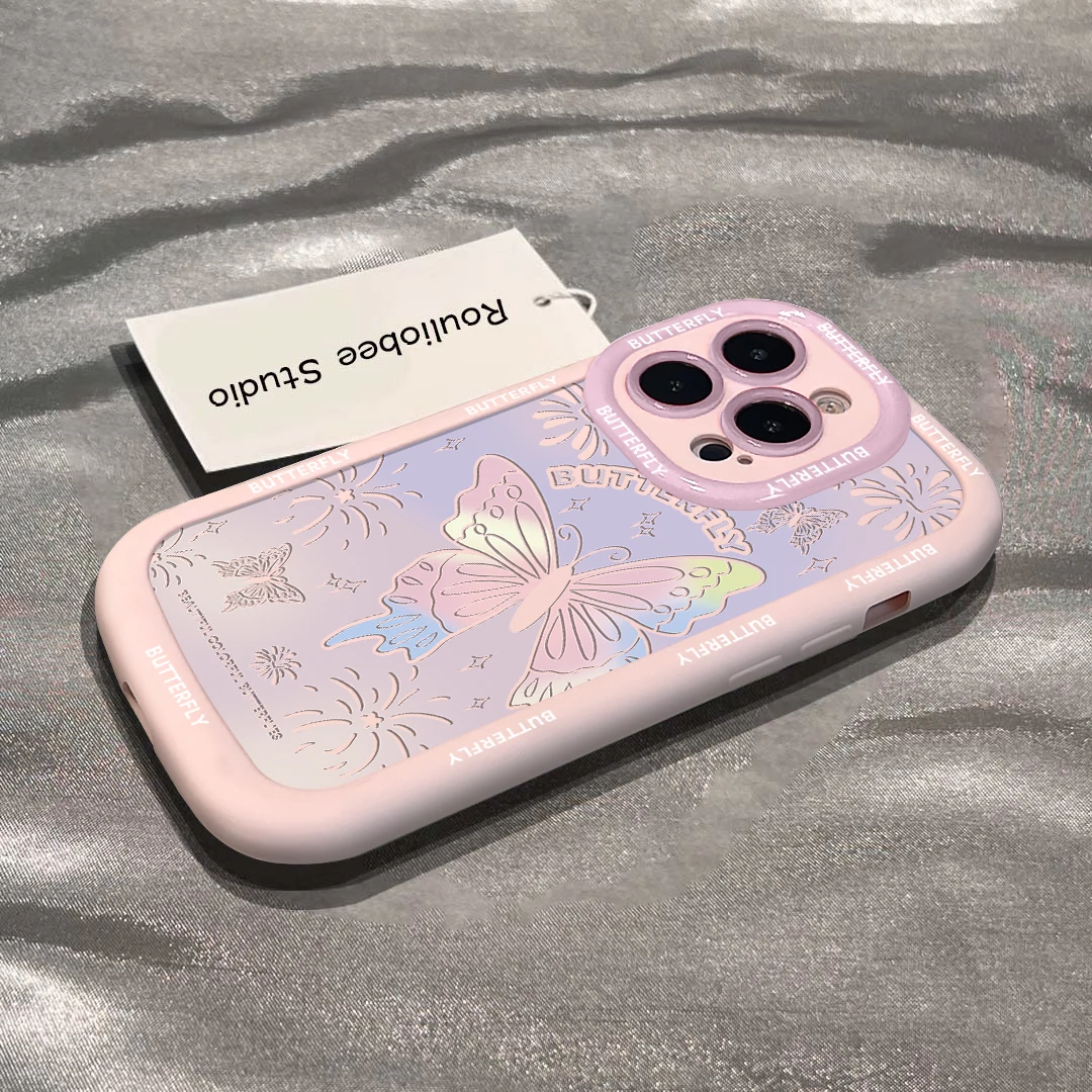 渐变梦幻蝴蝶适用苹果15手机壳iphone13/14promax泡芙壳12/11女款