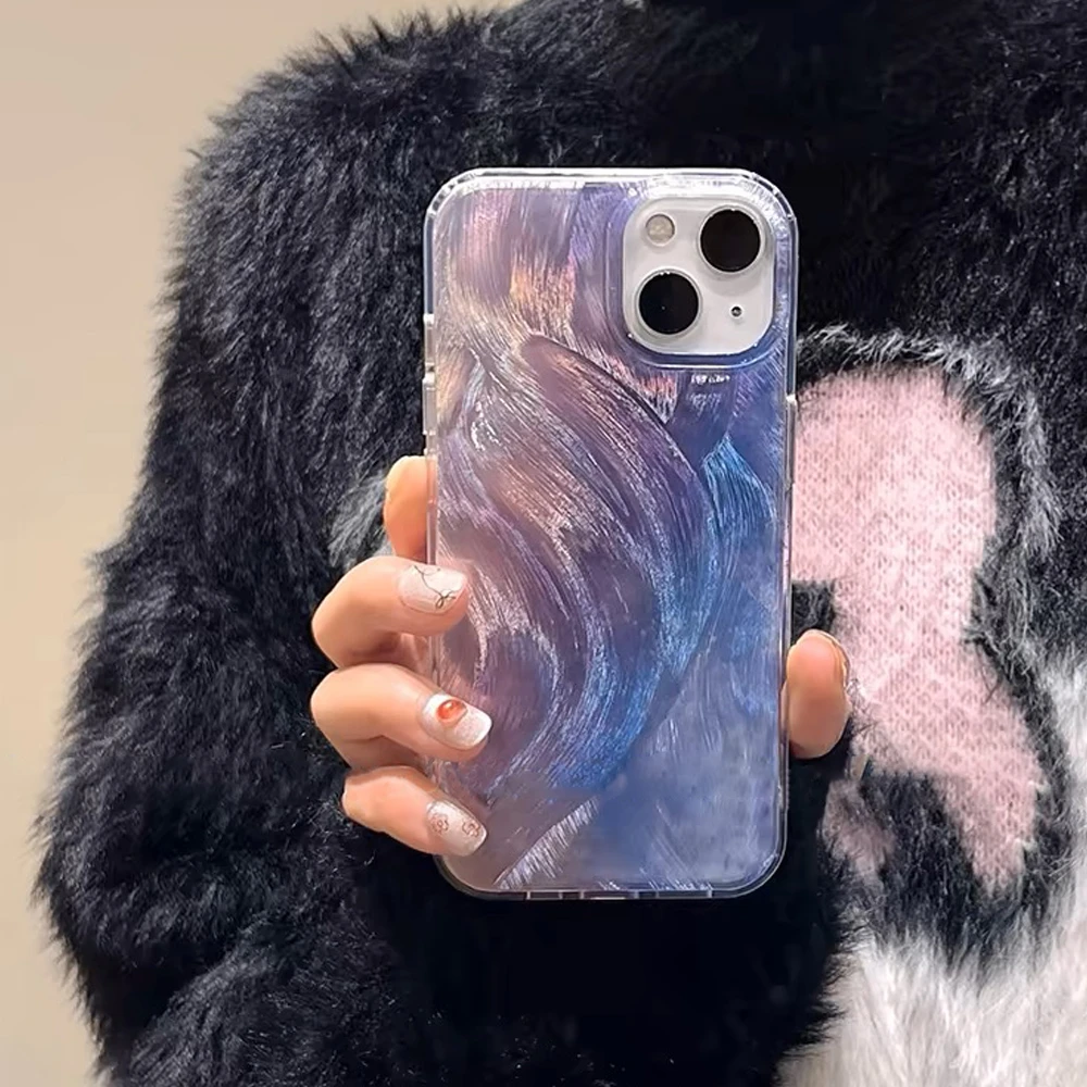 蓝紫渐变仙女羽纱适用苹果15promax手机壳iphone13/14新款12/11套