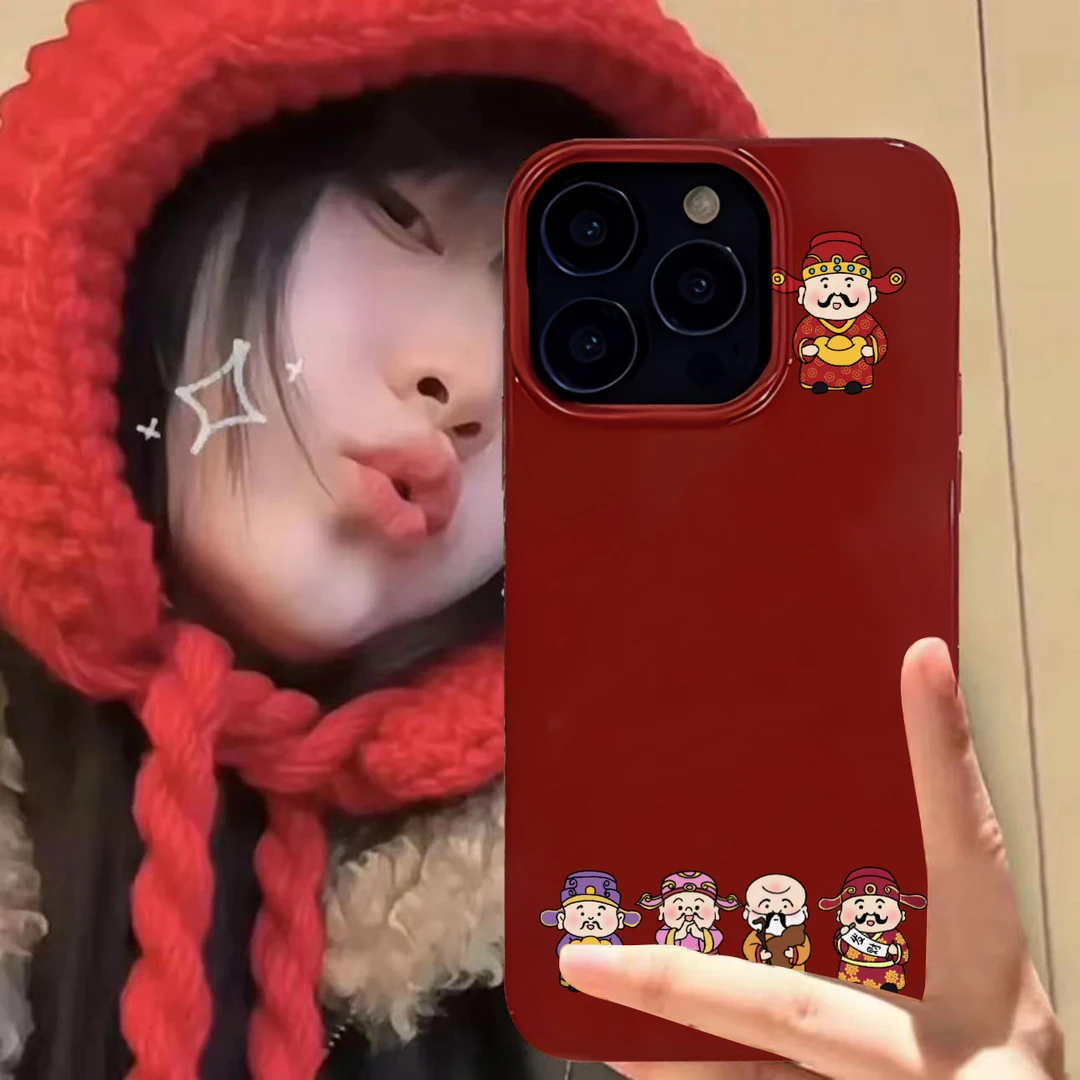 欧克里里五路财神苹果15手机壳iphone13/14promax大孔亮面11/12