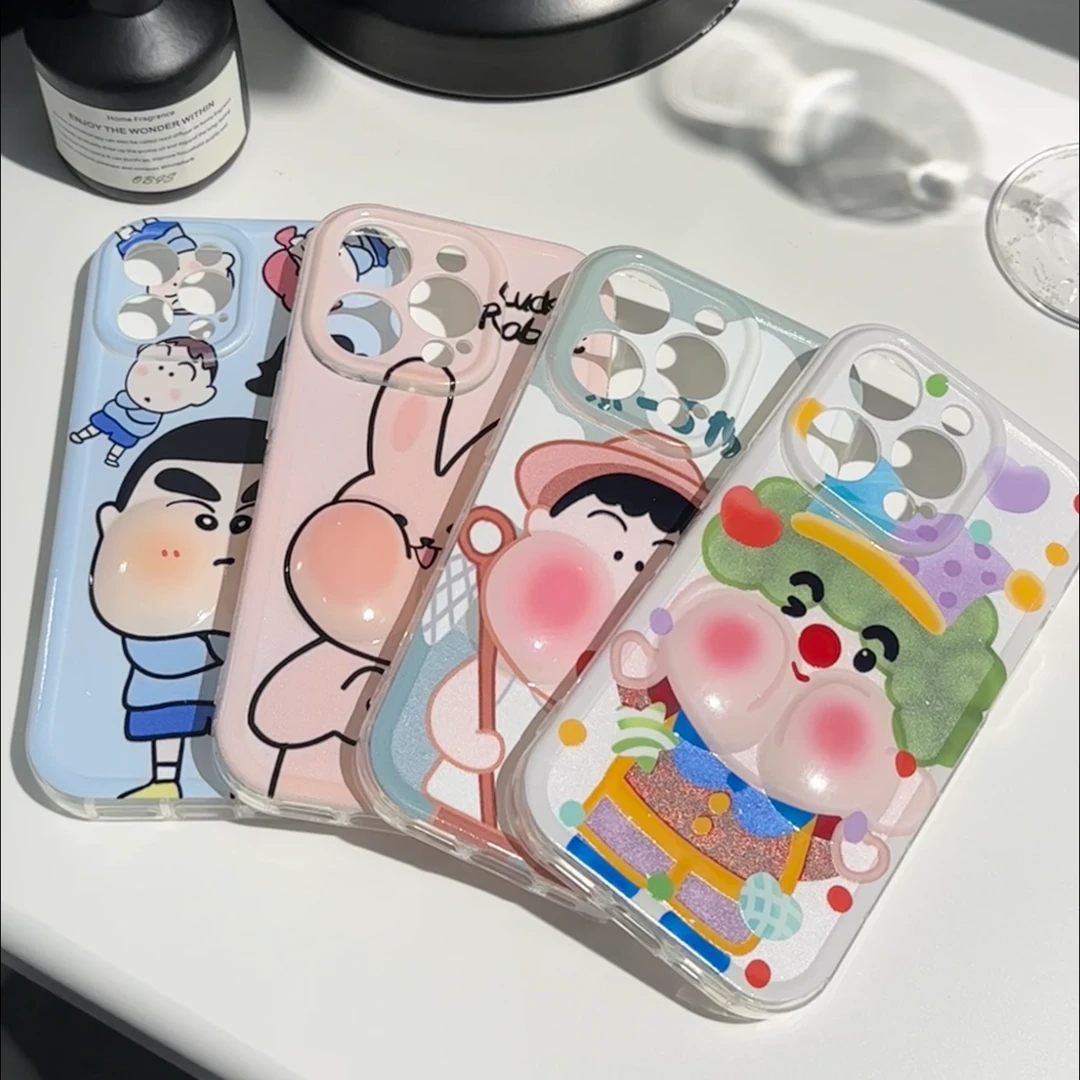 解压软捏捏卡通立体脸蛋苹果15promax手机壳iPhone14/13全包12/11