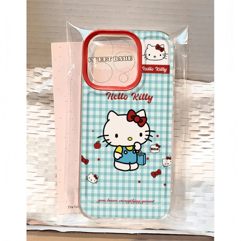 欧克里里蓝格纹标签凯蒂透明适用iphone15手机壳华为vivo小米oppo