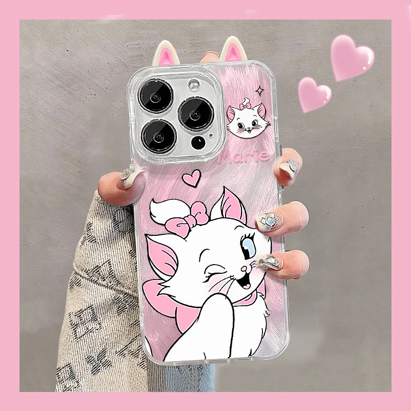 欧克里里眨眼玛丽猫适用iphone15兔耳朵羽纱壳vivo华为oppo小米