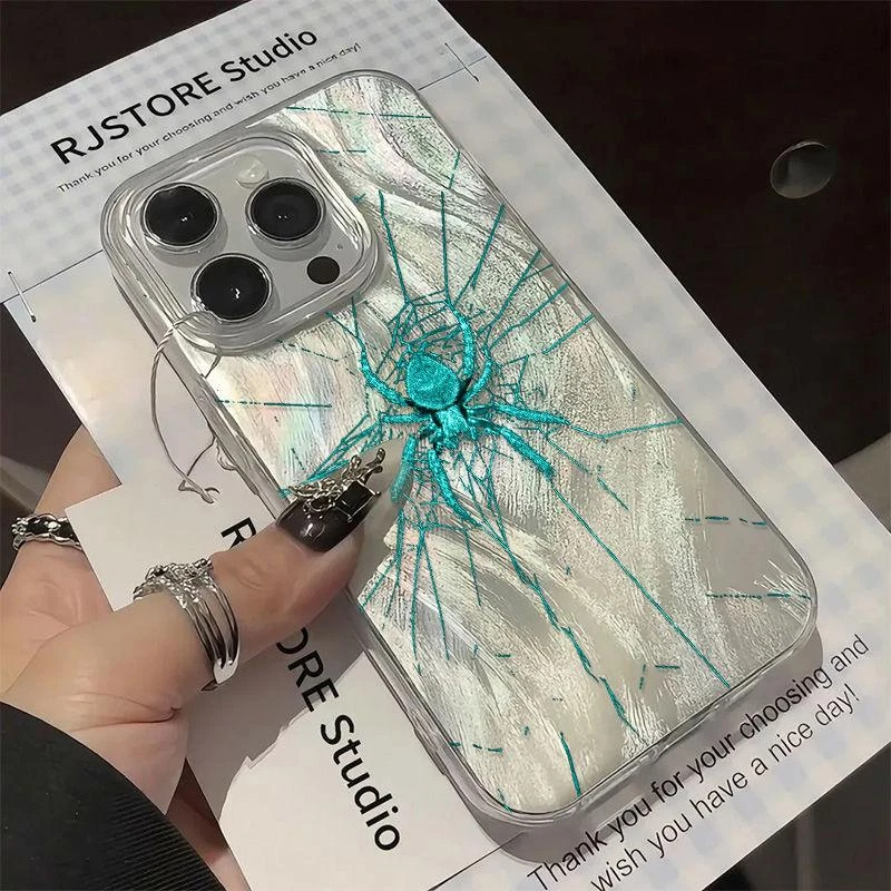 欧克里里青蓝蜘蛛适用苹果16手机壳iPhone15羽纱壳13/12/14创意11