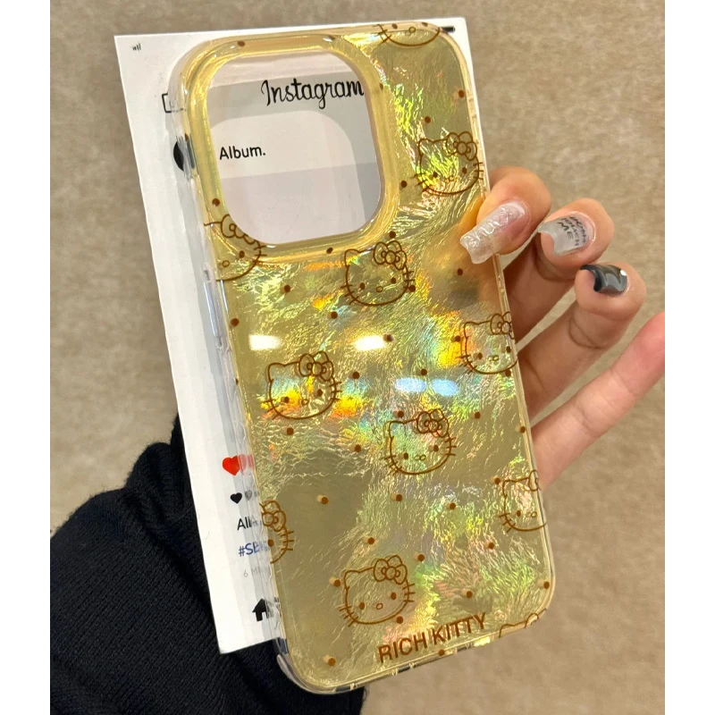 欧克里里金色kitty小脑袋适用苹果16漩涡手机壳华为oppo小米vivo